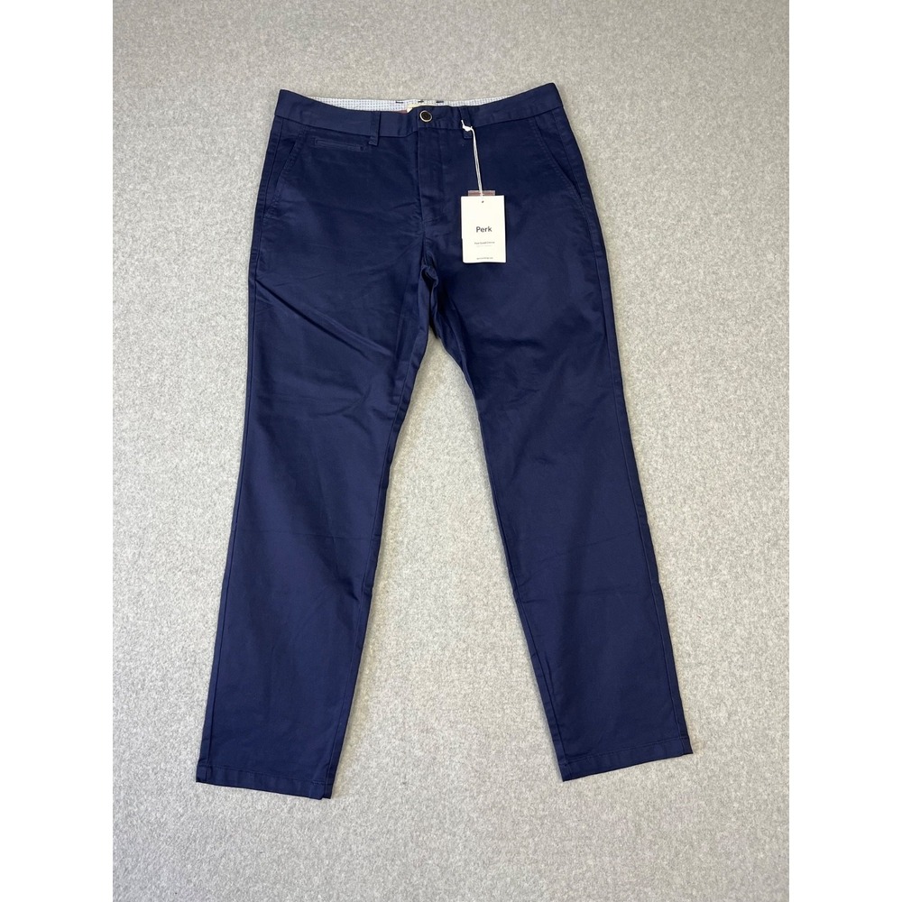 Perk Feel Good Chinos Pants Mens 34x30 Riverside Blue Twill Slim Fit Stretch